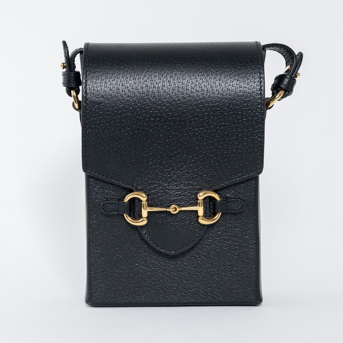 Gucci Black Grained Leather Horsebit 1955 Vertical Crossbody Bag