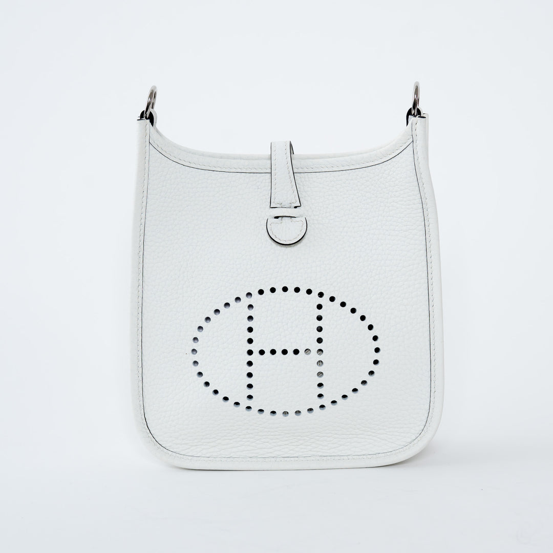 Hermes New White Clemence Leather Mini Evelyne 16