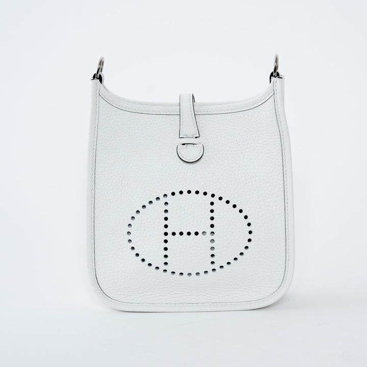 Hermes New White Clemence Leather Mini Evelyne 16