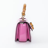 Gucci Pink Patent Leather Bamboo 1947 Mini Top Handle Handbag