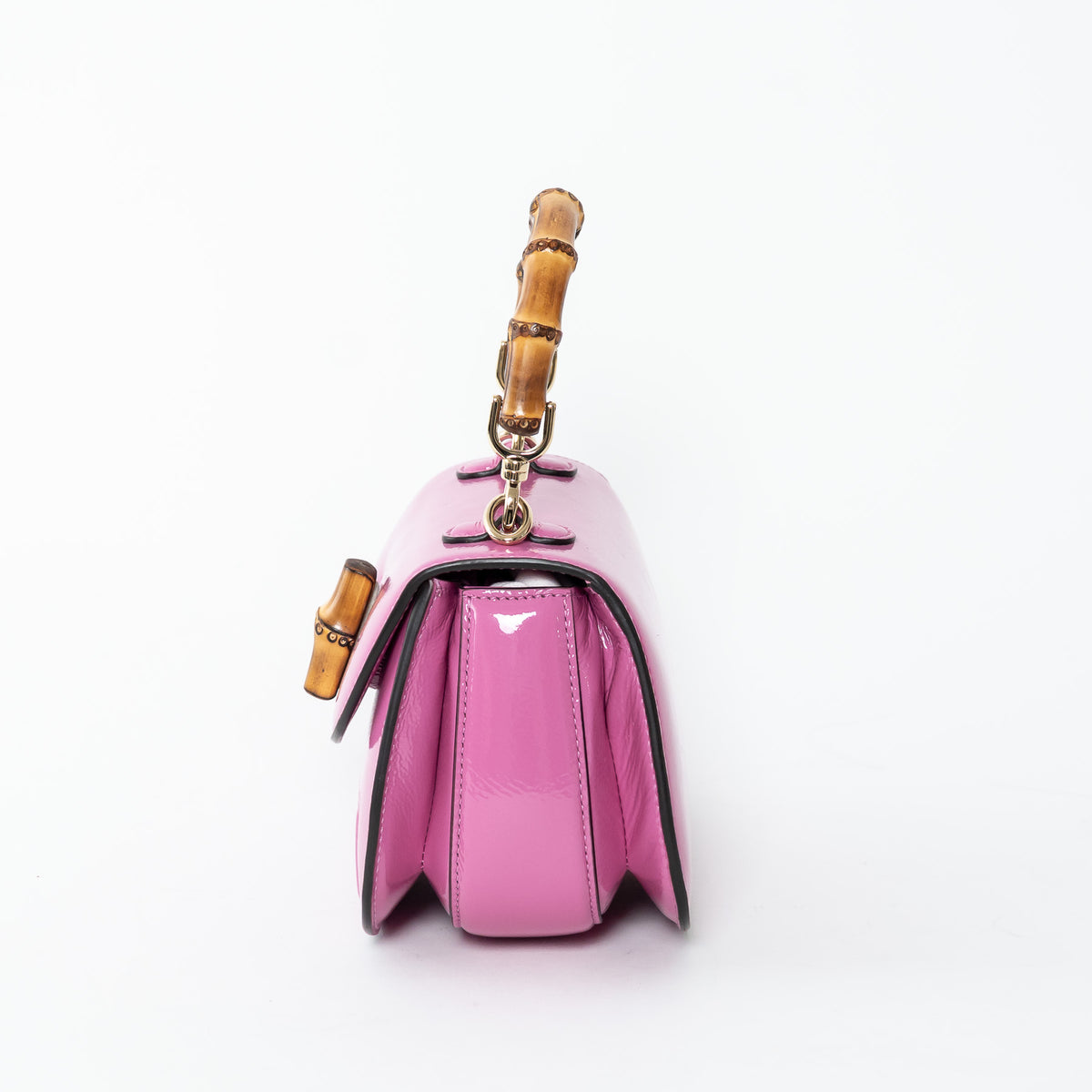 Gucci Pink Patent Leather Bamboo 1947 Mini Top Handle Handbag