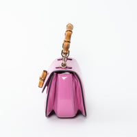 Gucci Pink Patent Leather Bamboo 1947 Mini Top Handle Handbag