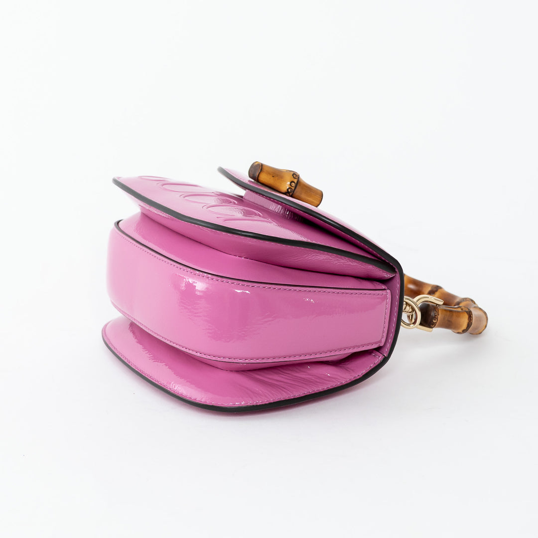 Gucci Pink Patent Leather Bamboo 1947 Mini Top Handle Handbag