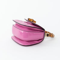 Gucci Pink Patent Leather Bamboo 1947 Mini Top Handle Handbag