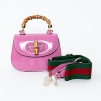 Gucci Pink Patent Leather Bamboo 1947 Mini Top Handle Handbag