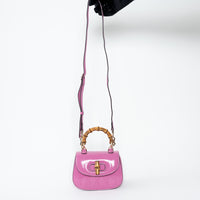 Gucci Pink Patent Leather Bamboo 1947 Mini Top Handle Handbag