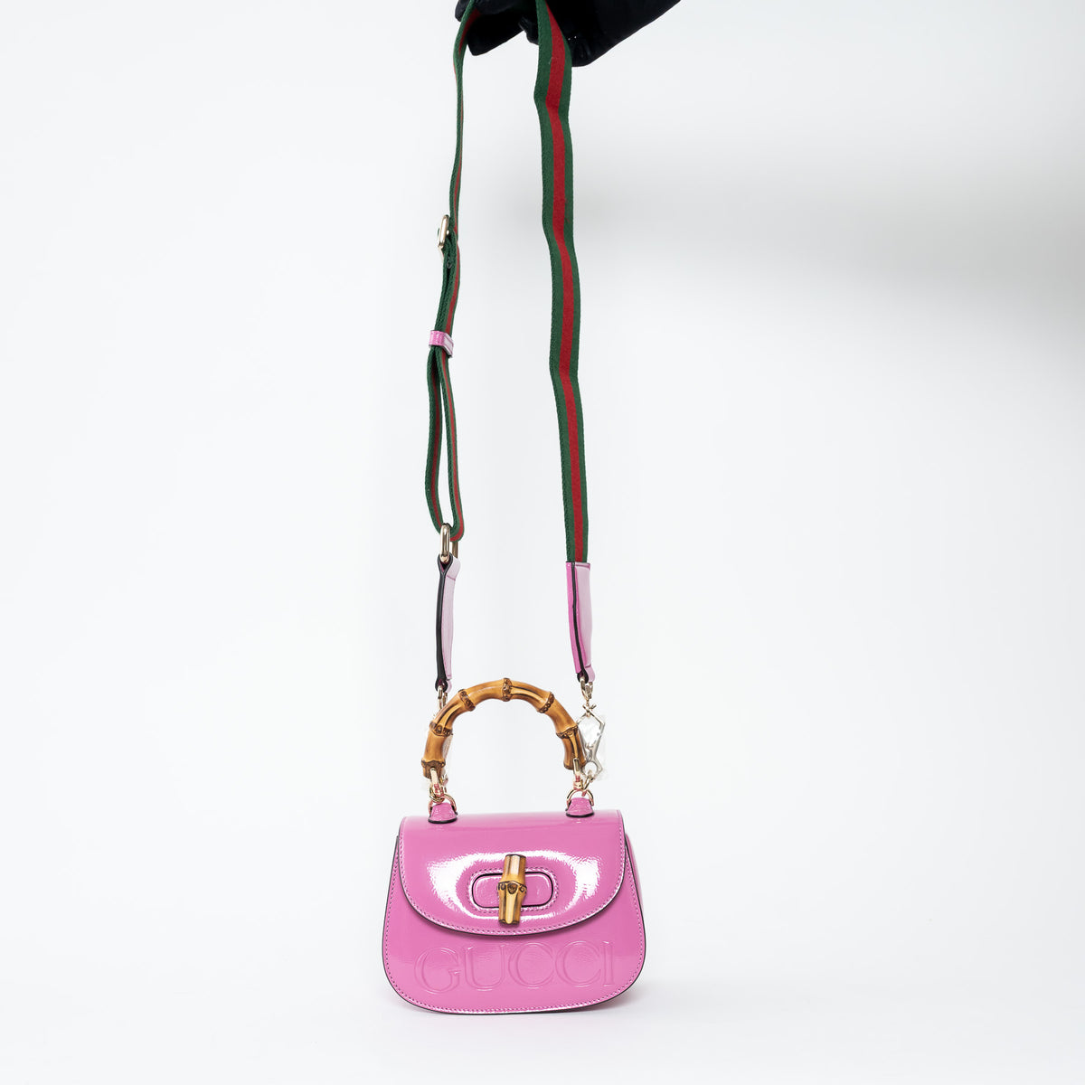 Gucci Pink Patent Leather Bamboo 1947 Mini Top Handle Handbag