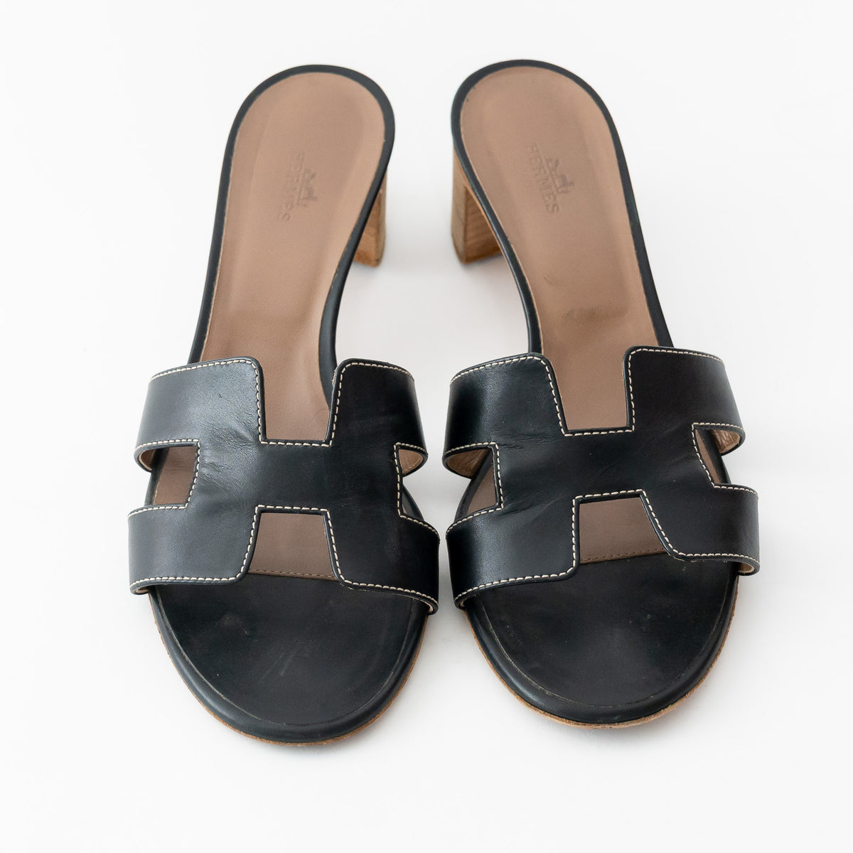 Hermes Black Calfskin Leather Oasis Sandals Size 39
