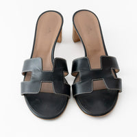Hermes Black Calfskin Leather Oasis Sandals Size 39