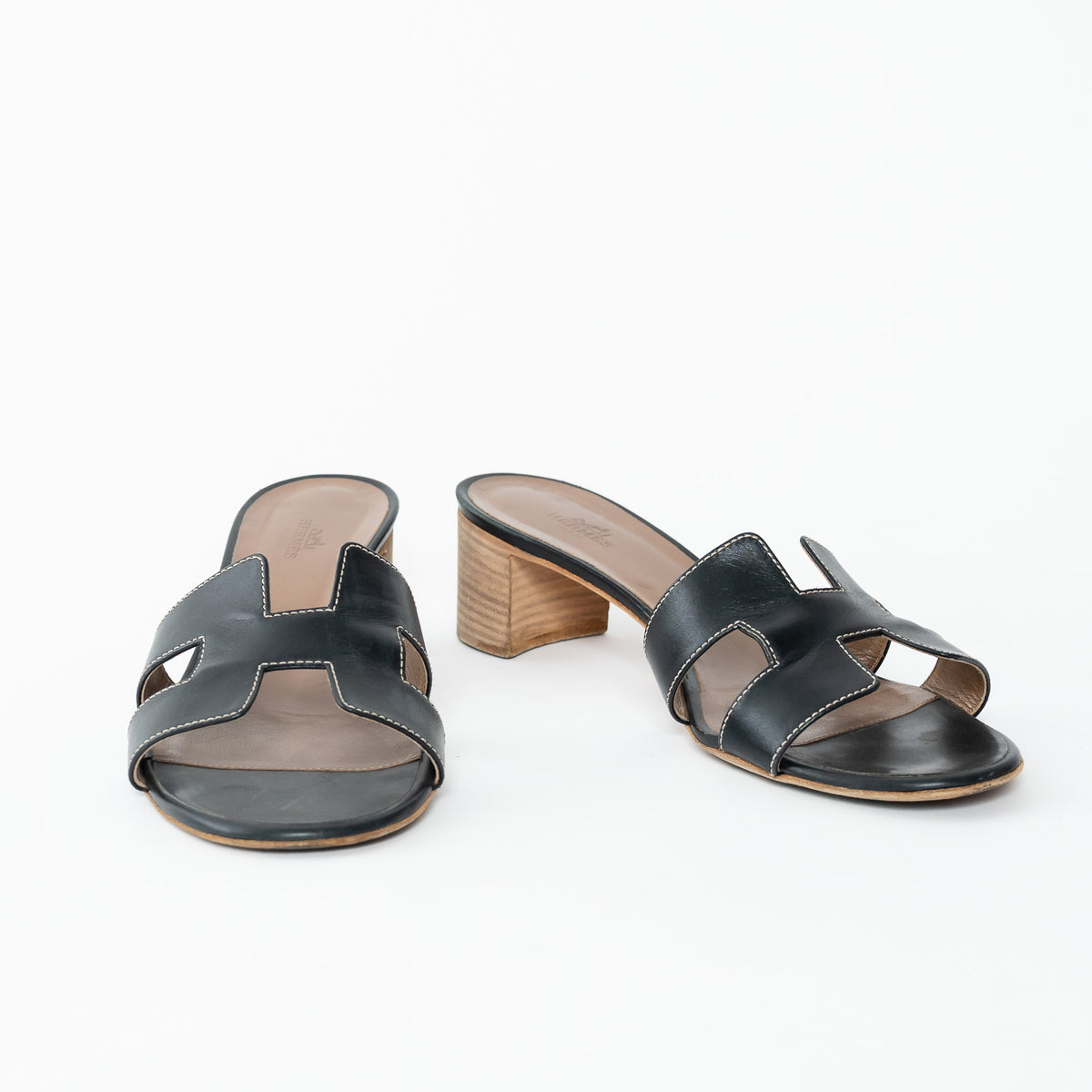 Hermes Black Calfskin Leather Oasis Sandals Size 39
