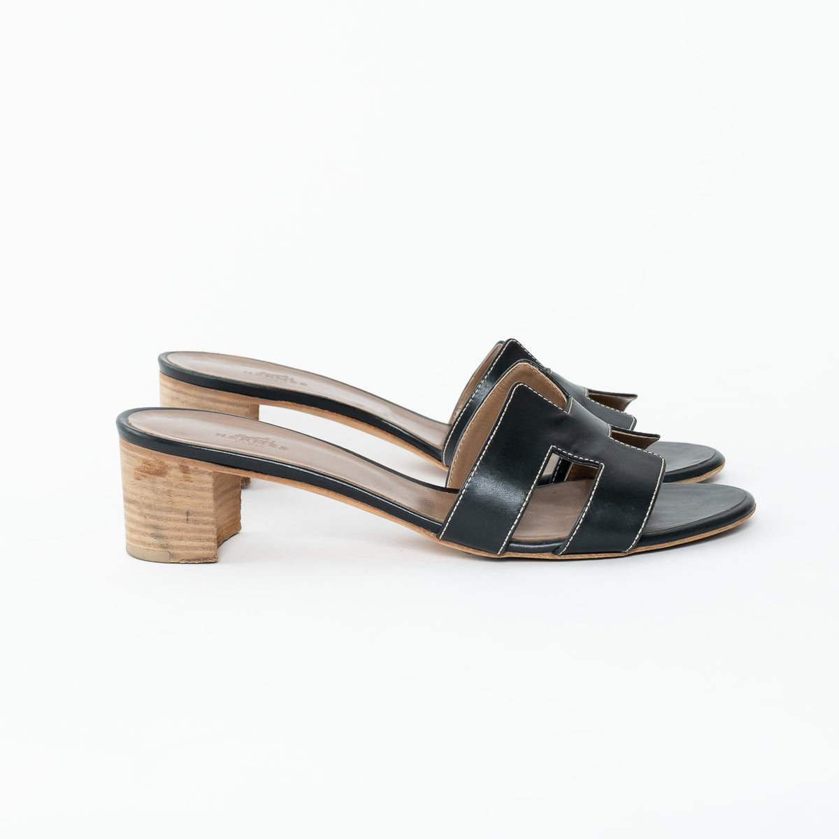 Hermes Black Calfskin Leather Oasis Sandals Size 39