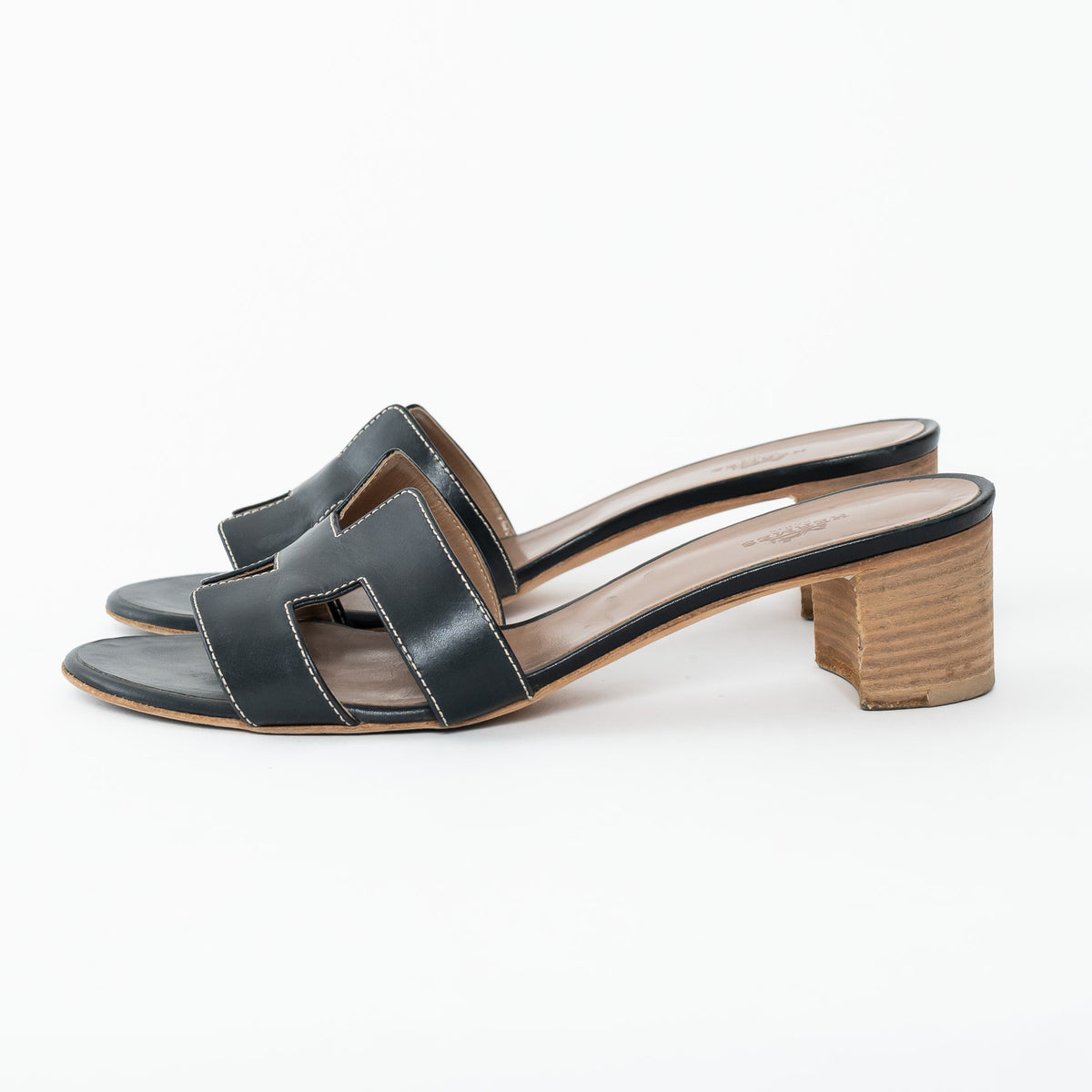 Hermes Black Calfskin Leather Oasis Sandals Size 39