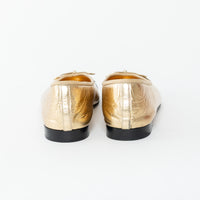 Pre-Loved Chanel™ Metallic Gold Laminated Lambskin Leather Ballet Flats Size 39