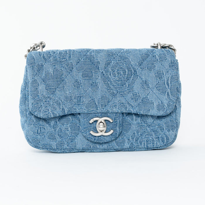 Pre-Loved Chanel™ Blue Camelia Denim Mini Sweetheart Crush Flap Bag