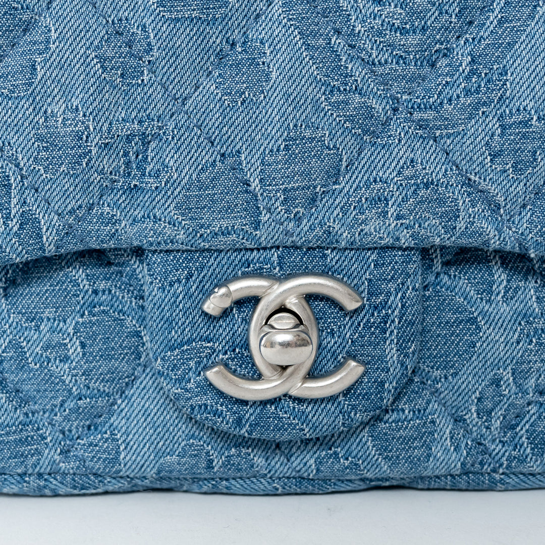 Pre-Loved Chanel™ Blue Camelia Denim Mini Sweetheart Crush Flap Bag