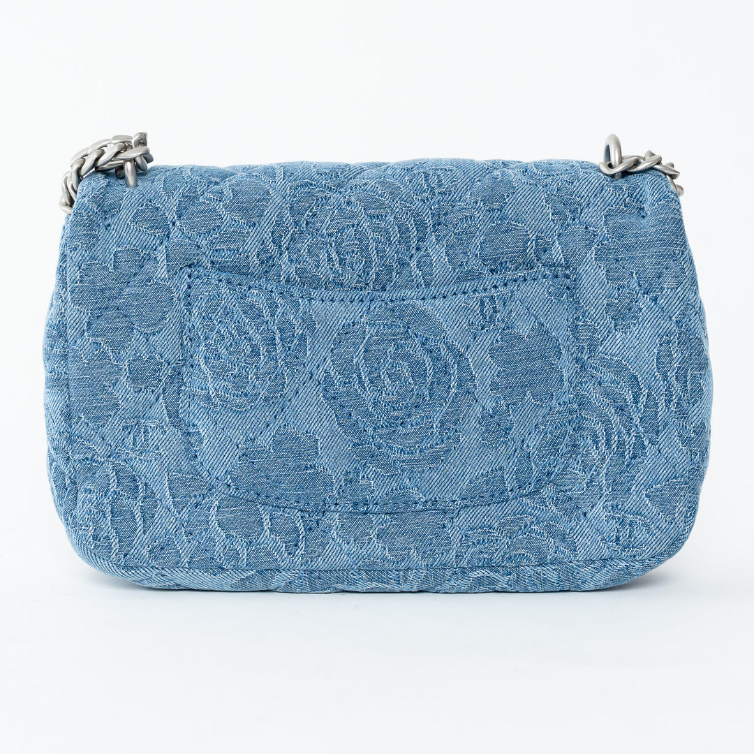 Pre-Loved Chanel™ Blue Camelia Denim Mini Sweetheart Crush Flap Bag