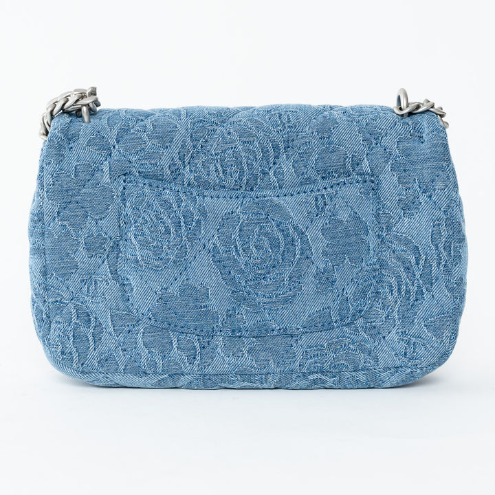 Pre-Loved Chanel™ Blue Camelia Denim Mini Sweetheart Crush Flap Bag