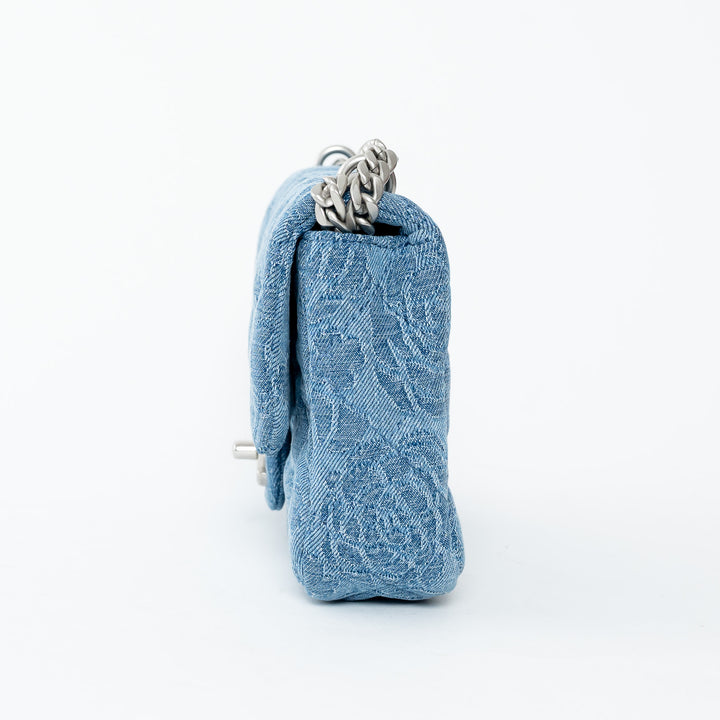 Pre-Loved Chanel™ Blue Camelia Denim Mini Sweetheart Crush Flap Bag