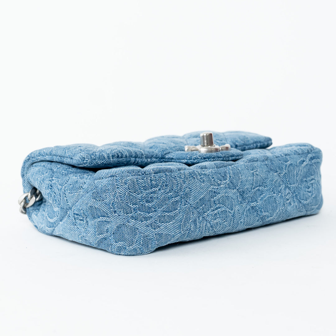 Pre-Loved Chanel™ Blue Camelia Denim Mini Sweetheart Crush Flap Bag