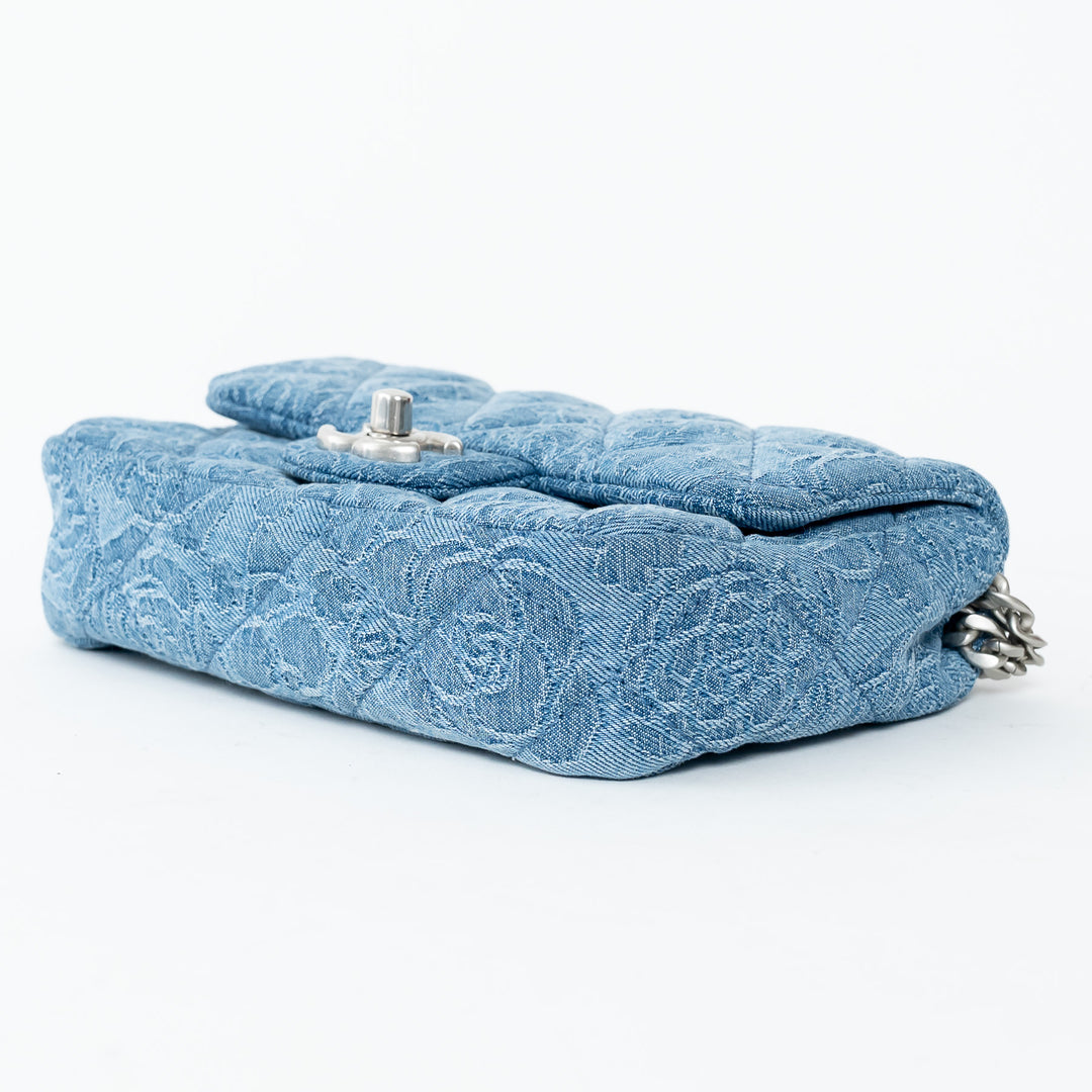 Pre-Loved Chanel™ Blue Camelia Denim Mini Sweetheart Crush Flap Bag