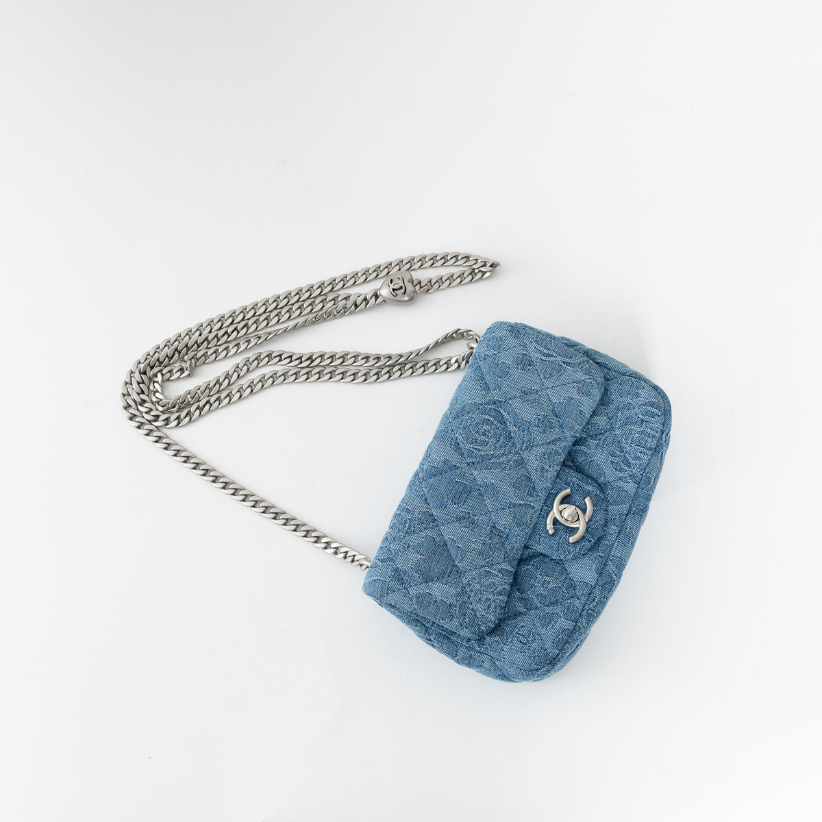 Pre-Loved Chanel™ Blue Camelia Denim Mini Sweetheart Crush Flap Bag
