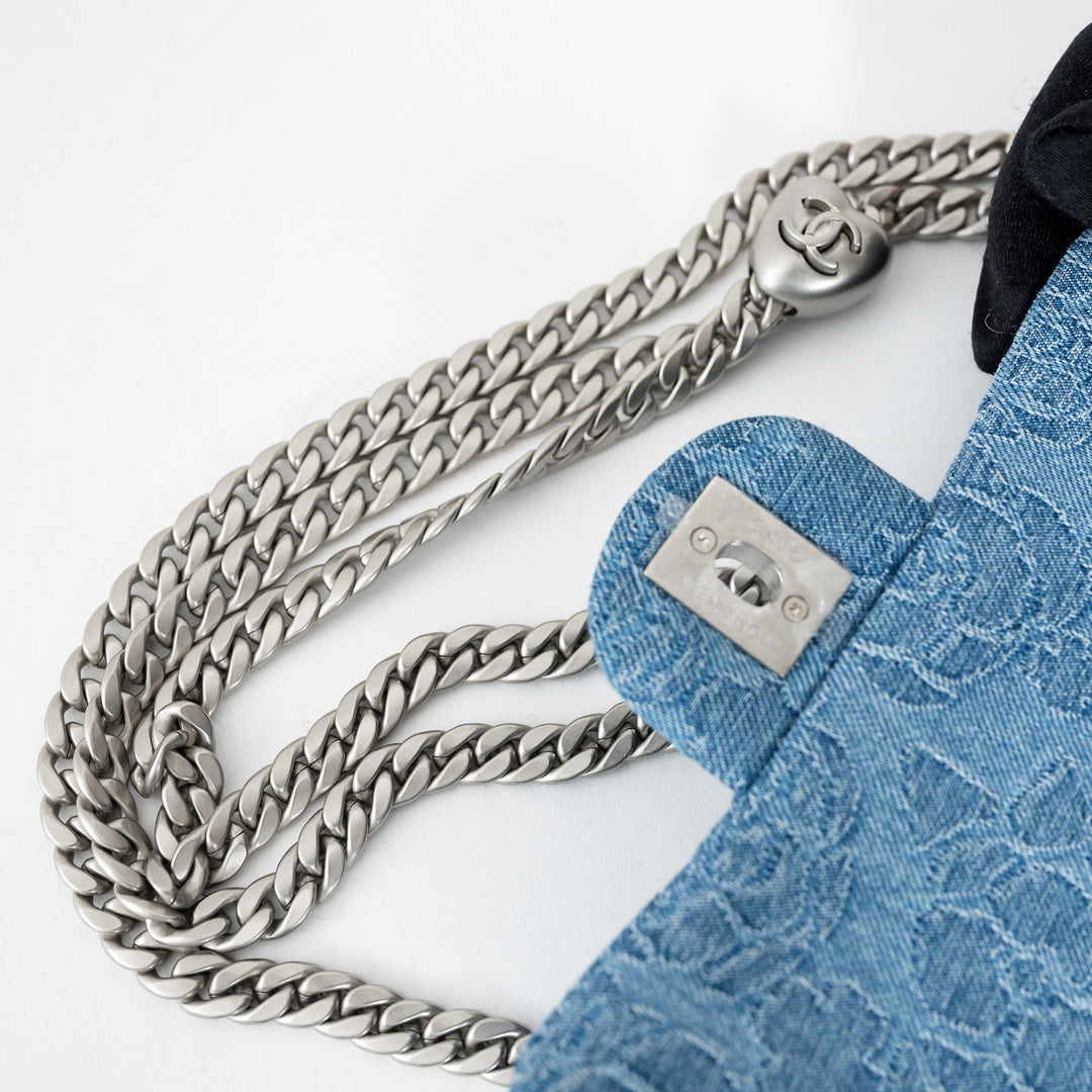 Pre-Loved Chanel™ Blue Camelia Denim Mini Sweetheart Crush Flap Bag
