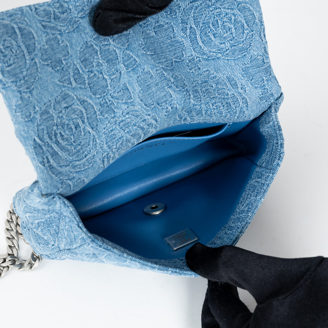 Pre-Loved Chanel™ Blue Camelia Denim Mini Sweetheart Crush Flap Bag