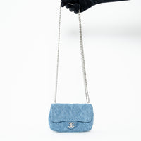 Pre-Loved Chanel™ Blue Camelia Denim Mini Sweetheart Crush Flap Bag
