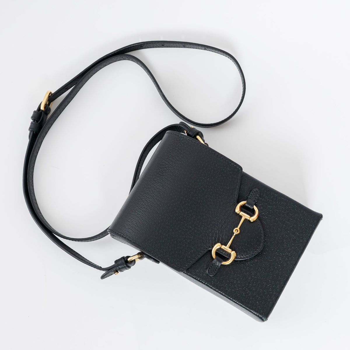 Gucci Black Grained Leather Horsebit 1955 Vertical Crossbody Bag