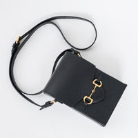 Gucci Black Grained Leather Horsebit 1955 Vertical Crossbody Bag