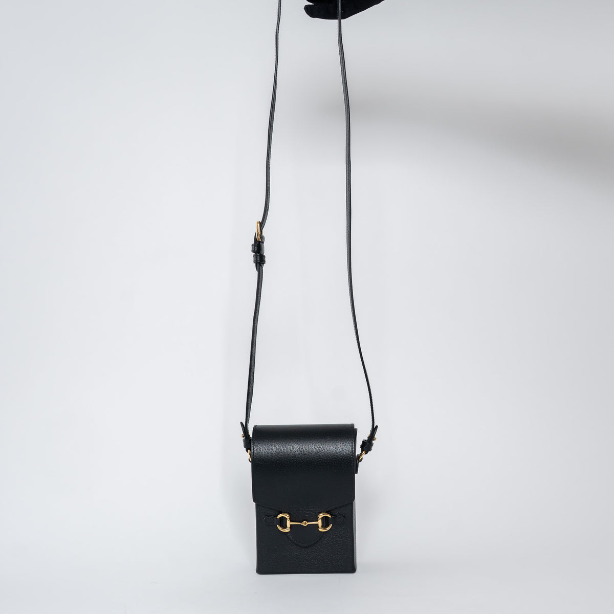 Gucci Black Grained Leather Horsebit 1955 Vertical Crossbody Bag