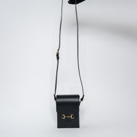 Gucci Black Grained Leather Horsebit 1955 Vertical Crossbody Bag