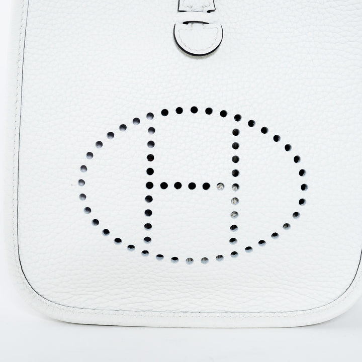 Hermes New White Clemence Leather Mini Evelyne 16