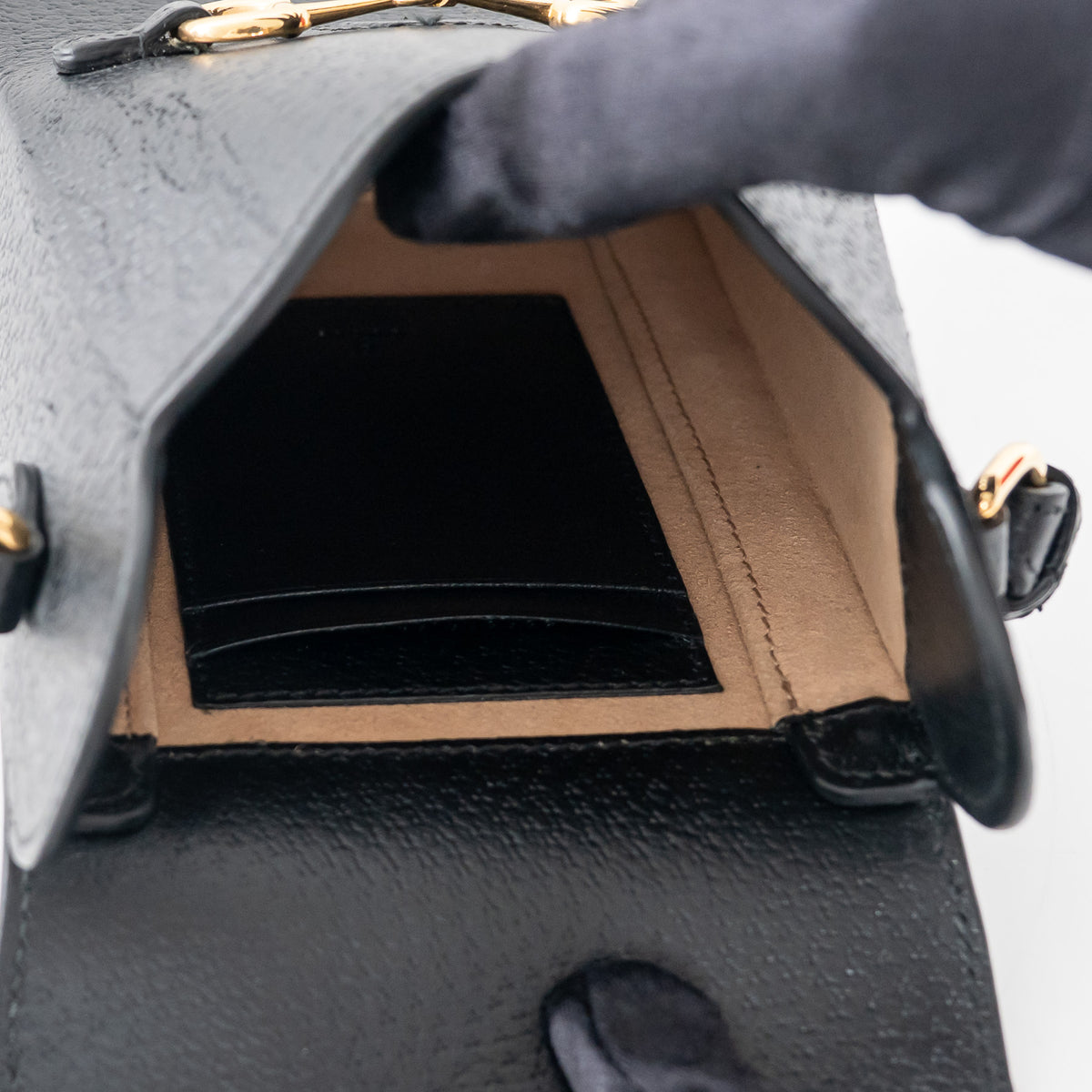 Gucci Black Grained Leather Horsebit 1955 Vertical Crossbody Bag