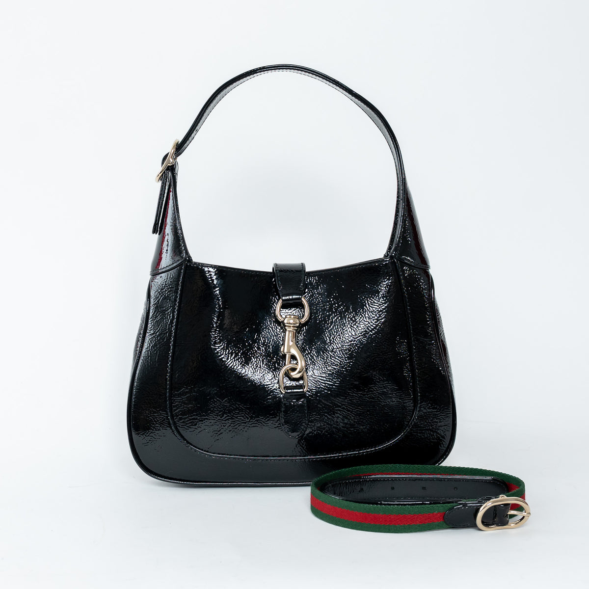 Gucci Black Patent Leather Medium Jackie 1961 Shoulder Bag