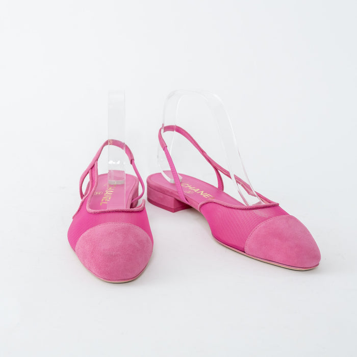 Pre-Loved Chanel™ Pink Suede Mesh Slingbacks Size 38