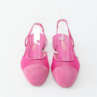 Pre-Loved Chanel™ Pink Suede Mesh Slingbacks Size 38