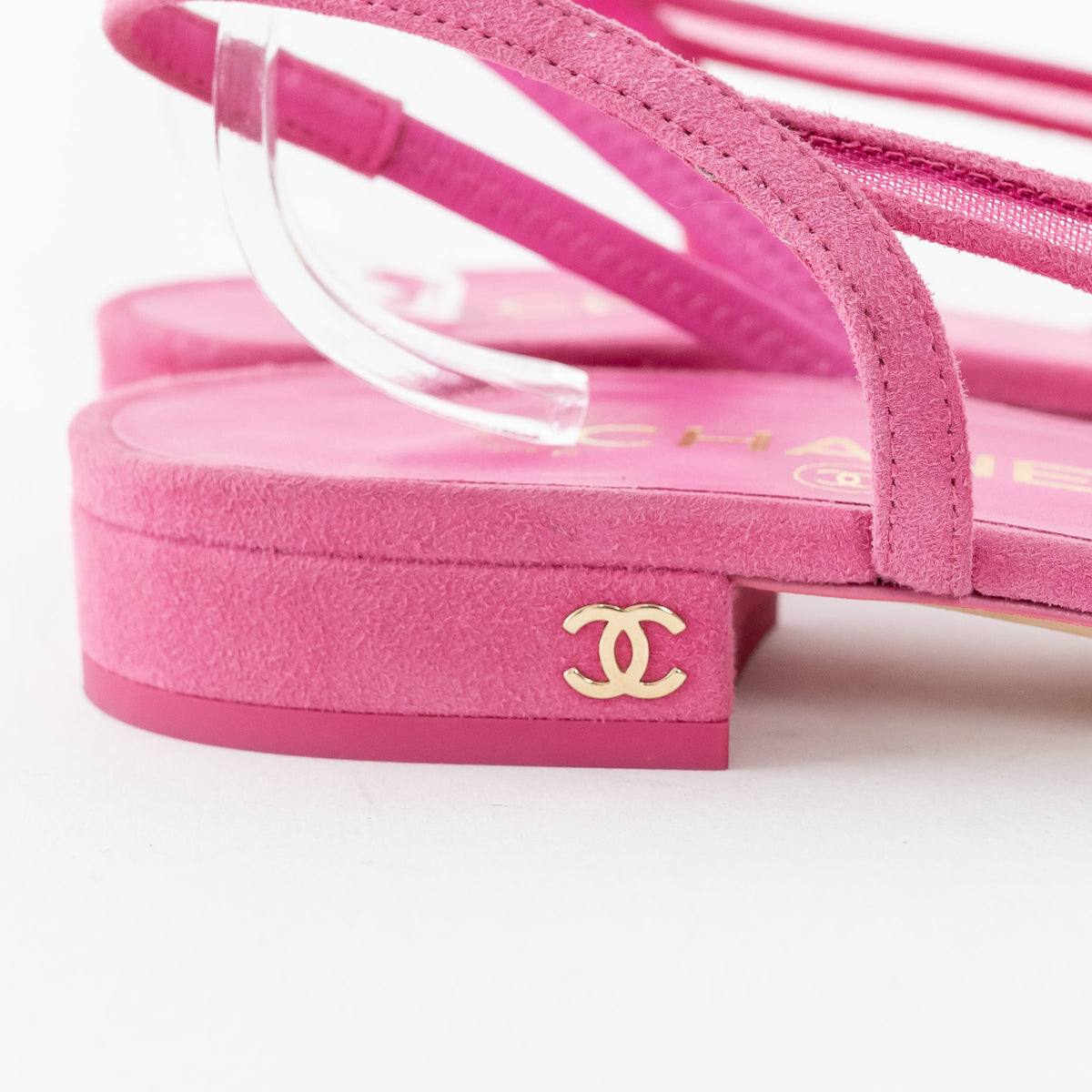 Pre-Loved Chanel™ Pink Suede Mesh Slingbacks Size 38