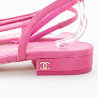Pre-Loved Chanel™ Pink Suede Mesh Slingbacks Size 38