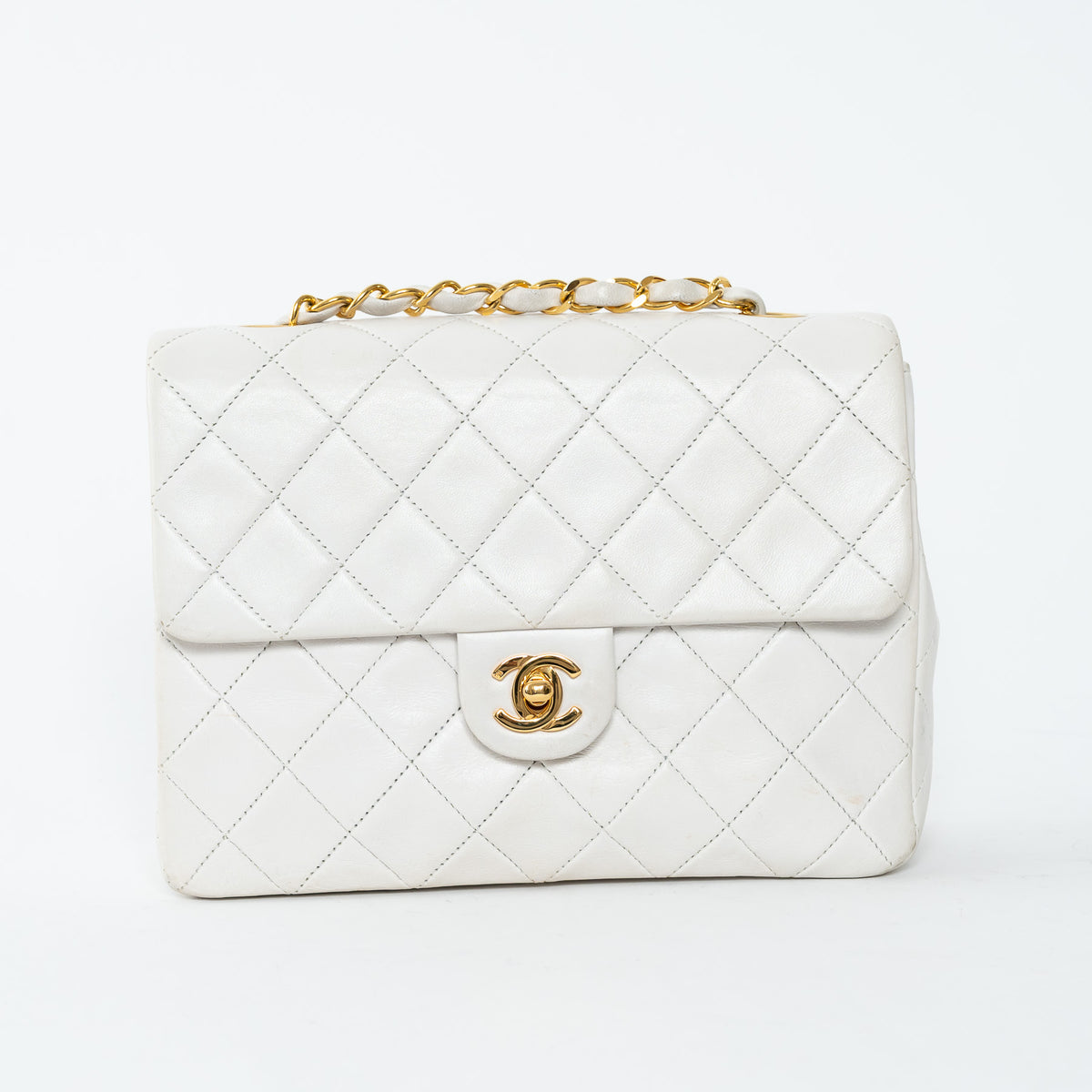 Pre-Loved Chanel™ White Lambskin Leather Vintage Mini Square Flap Bag