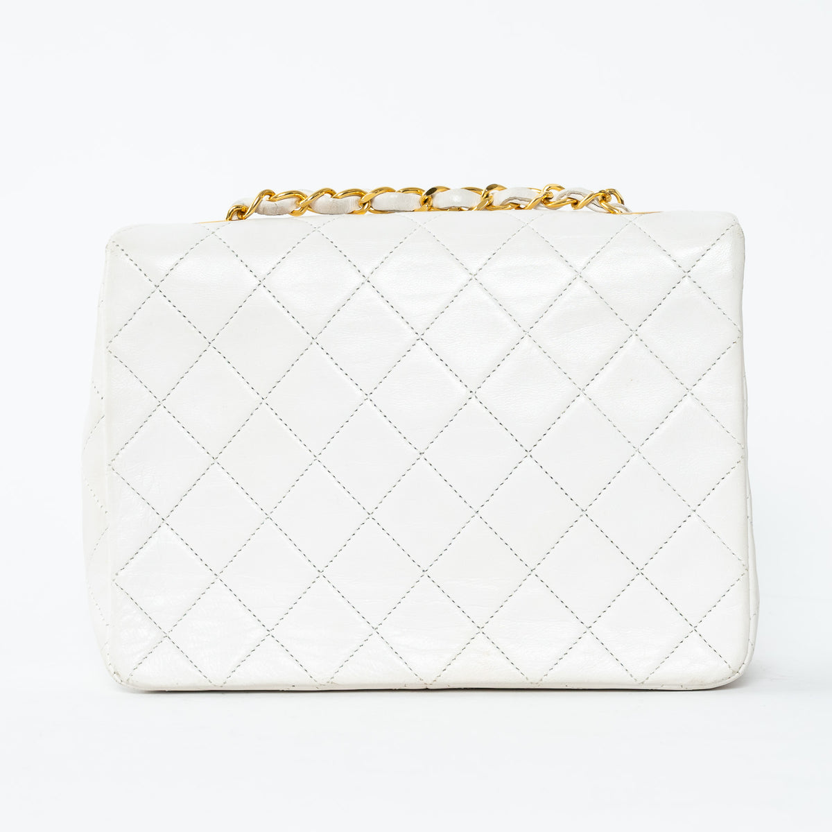 Pre-Loved Chanel™ White Lambskin Leather Vintage Mini Square Flap Bag