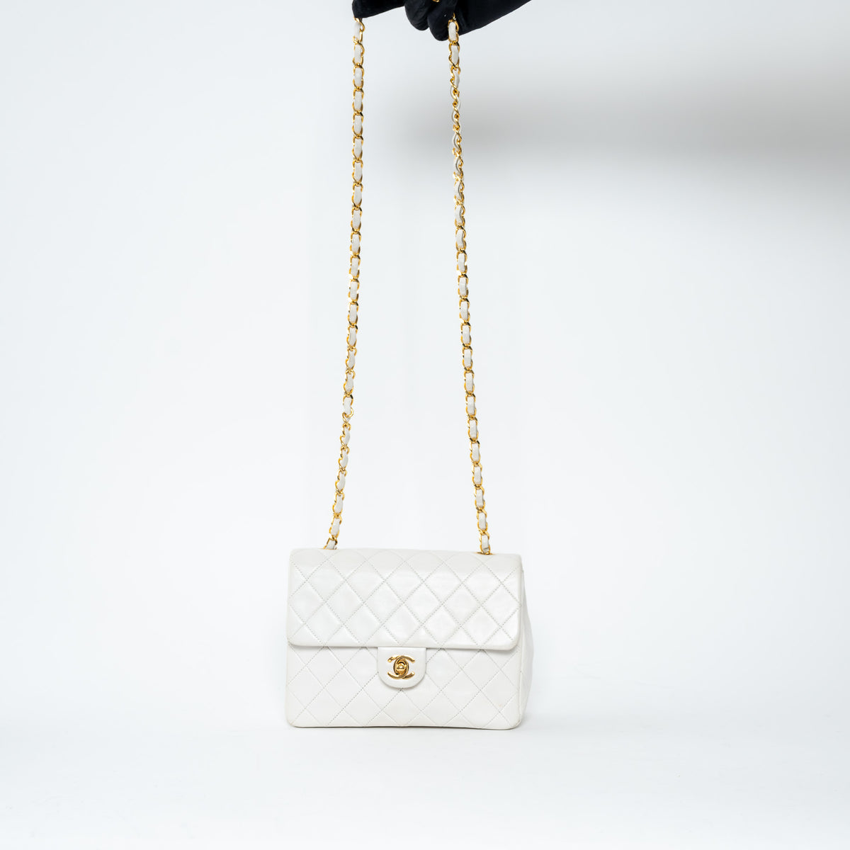 Pre-Loved Chanel™ White Lambskin Leather Vintage Mini Square Flap Bag