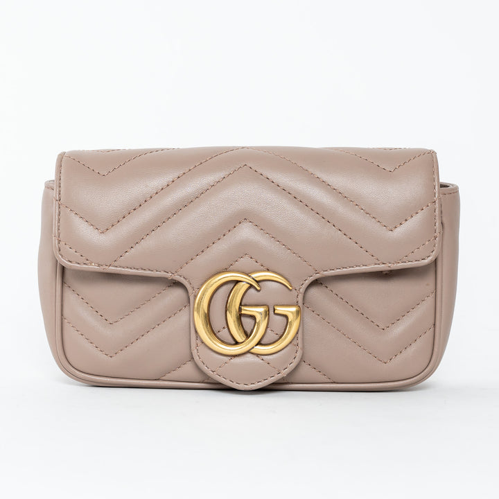 Gucci Mauve Nappa Leather GG Marmont Super Mini Crossbody Bag