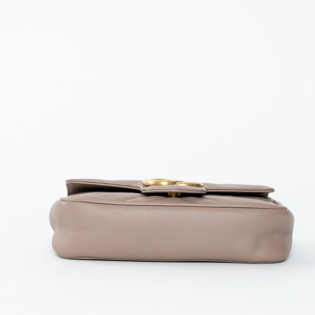 Gucci Mauve Nappa Leather GG Marmont Super Mini Crossbody Bag