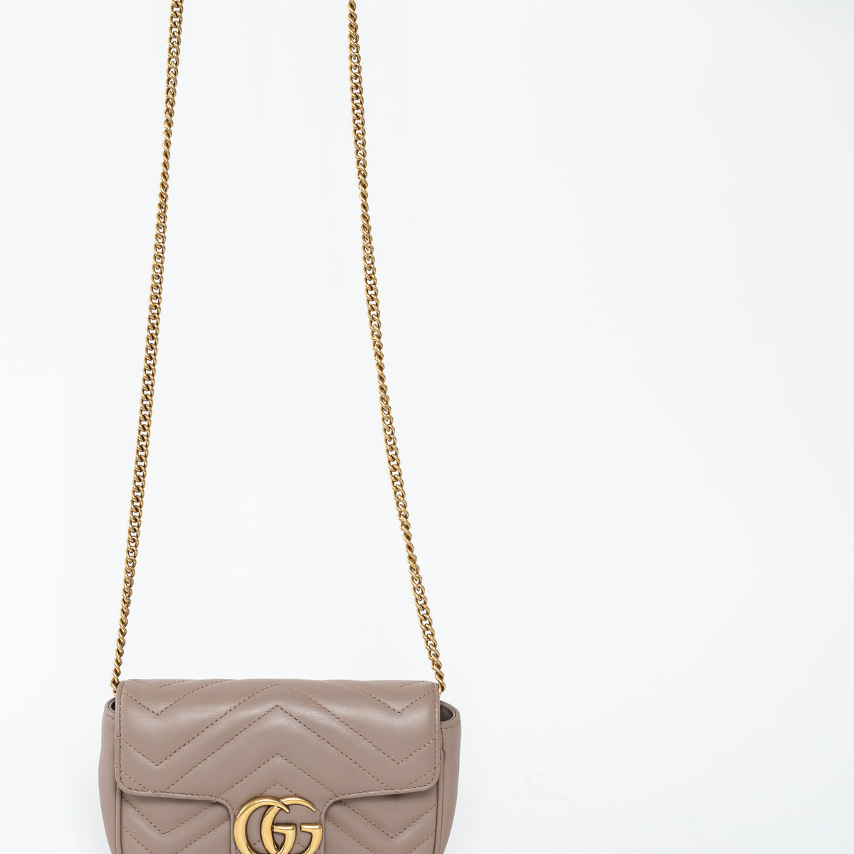 Gucci Mauve Nappa Leather GG Marmont Super Mini Crossbody Bag