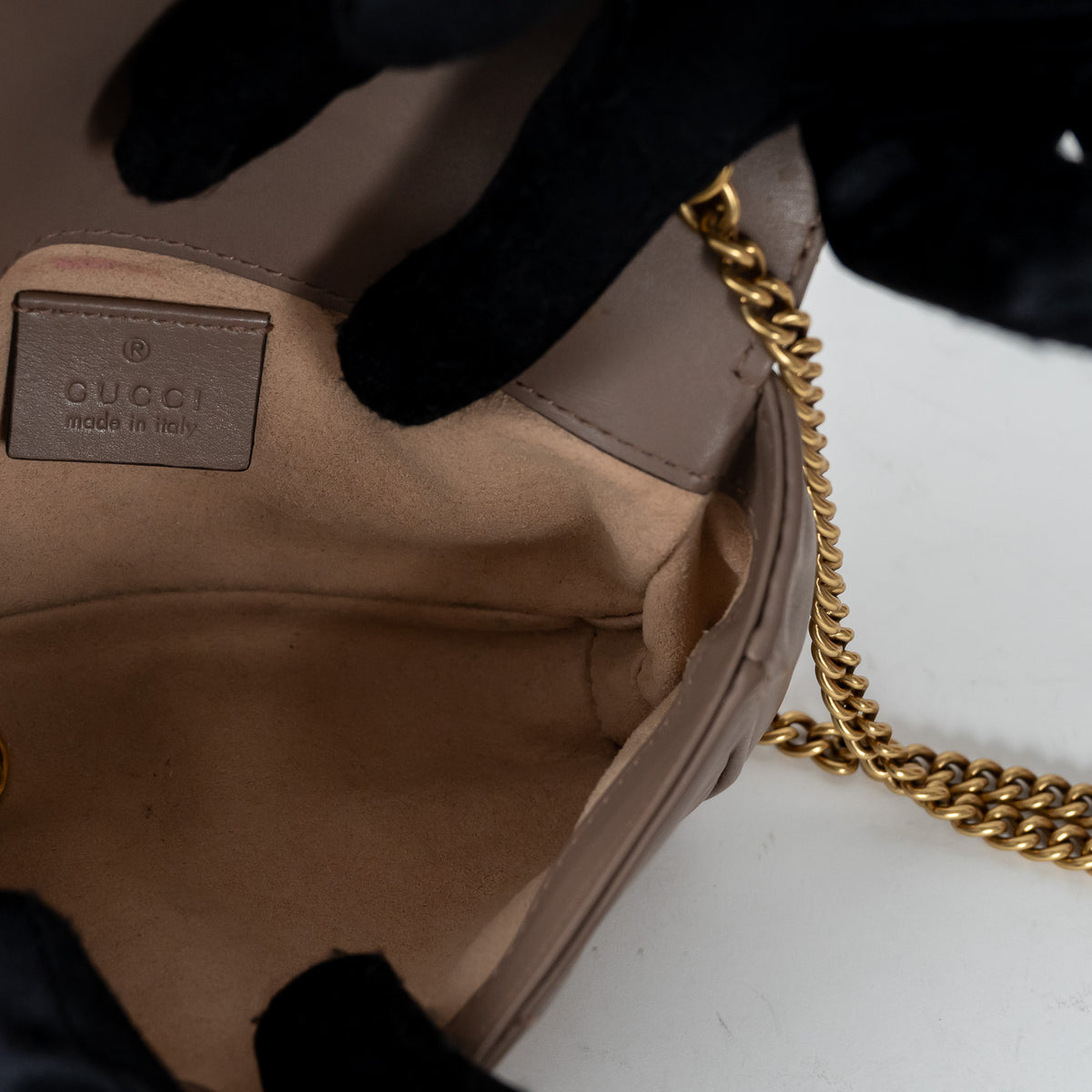 Gucci Mauve Nappa Leather GG Marmont Super Mini Crossbody Bag