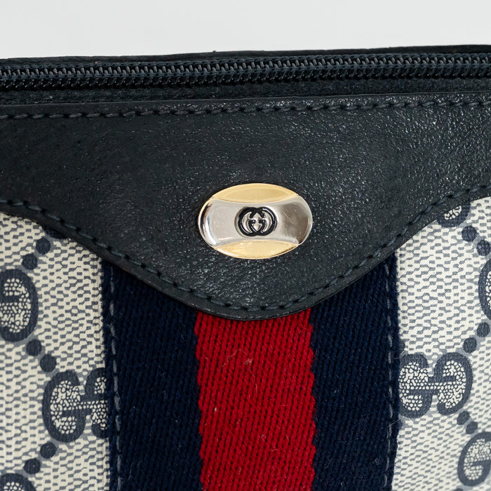 Gucci Navy Blue GG Supreme Canvas Web Sherry Line Vintage Boston Bag
