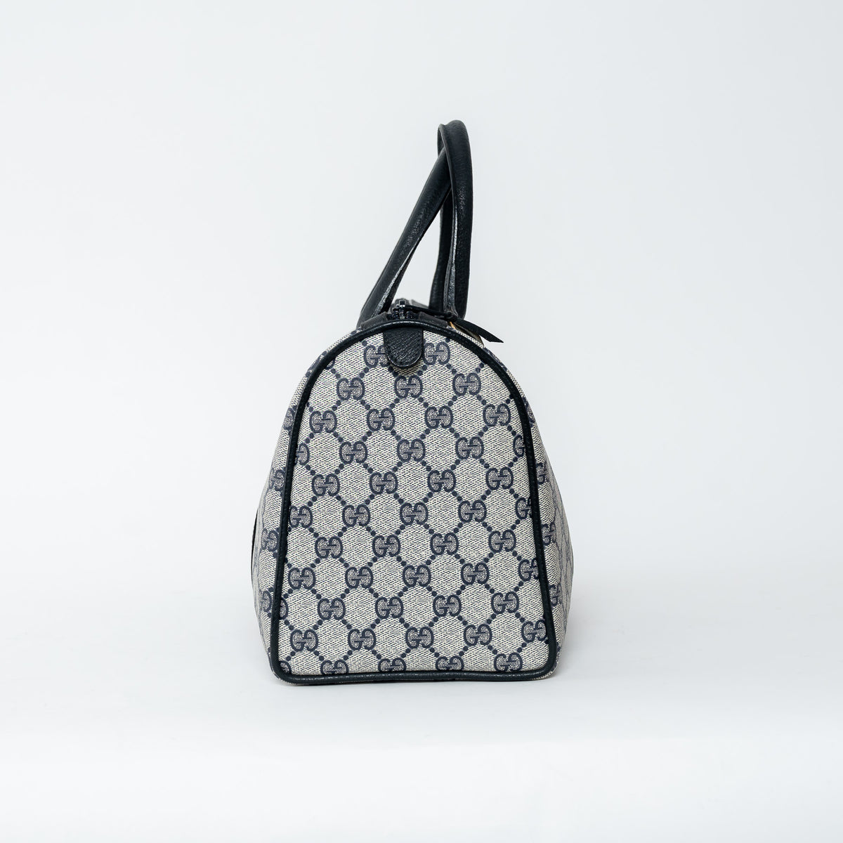 Gucci Navy Blue GG Supreme Canvas Web Sherry Line Vintage Boston Bag