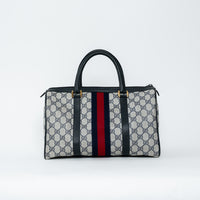 Gucci Navy Blue GG Supreme Canvas Web Sherry Line Vintage Boston Bag