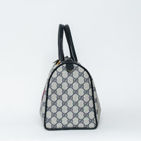 Gucci Navy Blue GG Supreme Canvas Web Sherry Line Vintage Boston Bag